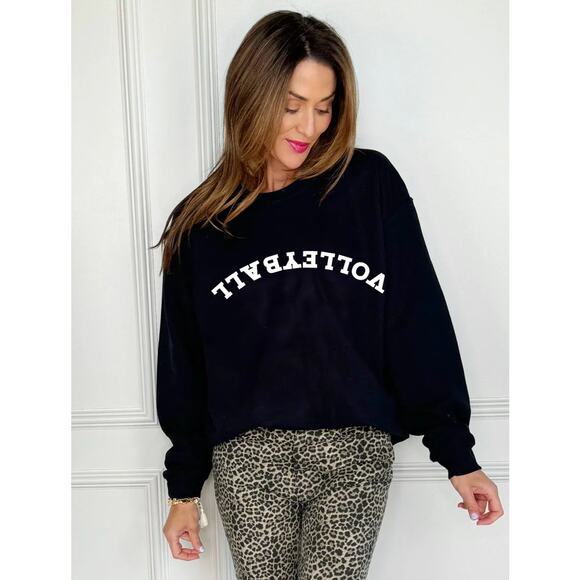 Black Volleyball Sweatshirt White Upside Down Puff Lettering Size Small NWOT - Picture 1 of 5